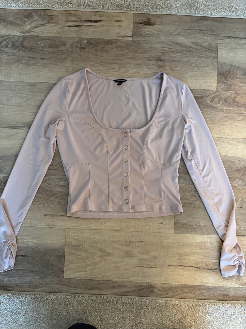 GUESS Eco Amori Long Sleeve Corset Top Beige Taupe Size Small Crop